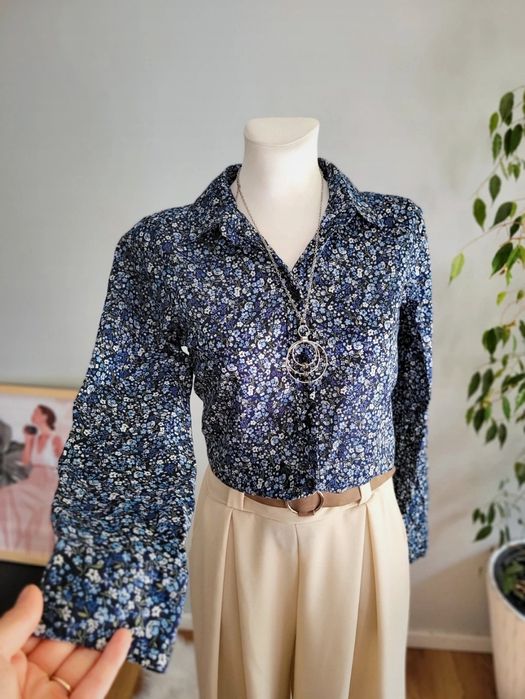 Elegancka koszula XS bawełniana w kwiaty retro coquette cottagecore