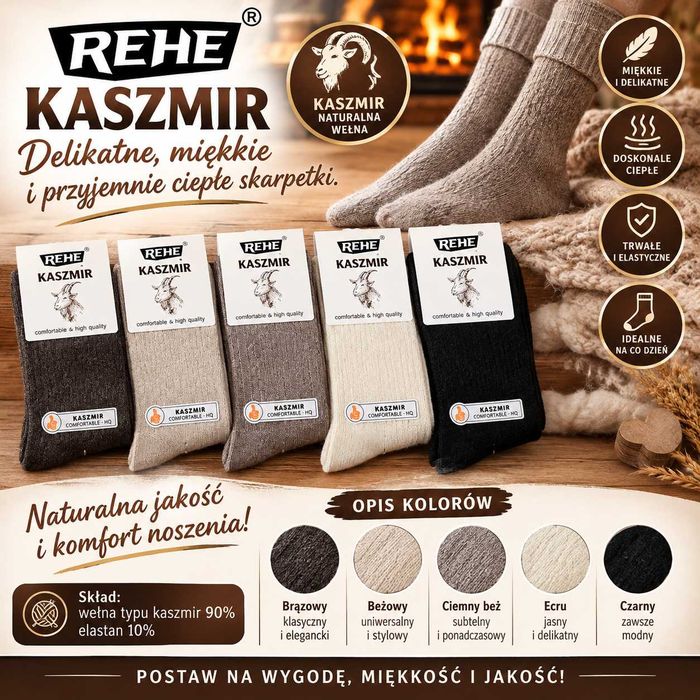 Super Damskie skarpety REHE Kaszmir eleganckie śliczne 38-42 5 par (Y030)