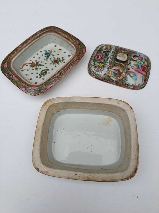 Saboneteira Porcelana da China Mandarim Chinesa Séc XIX 16 cm