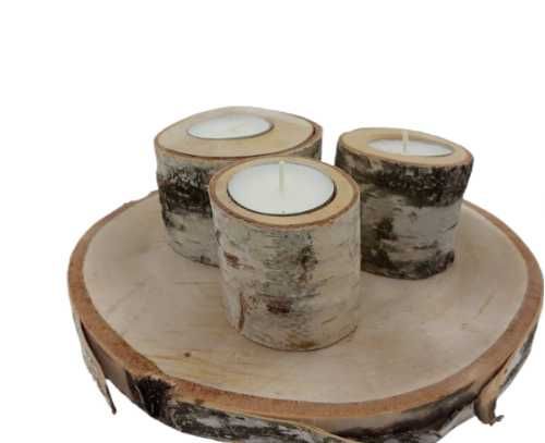 Świecznik na podgrzewacze stojak tealight brzoza boho