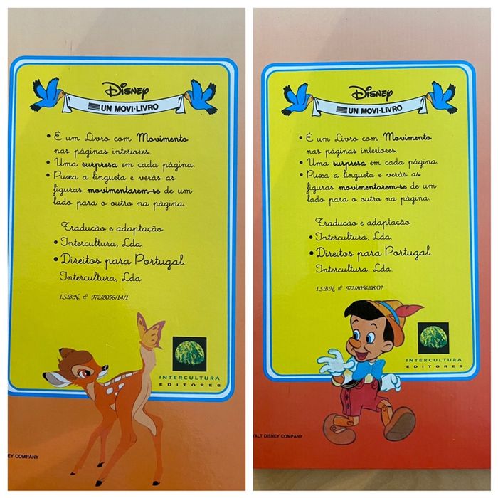 Livro c/movimento Pinóquio e Bambi