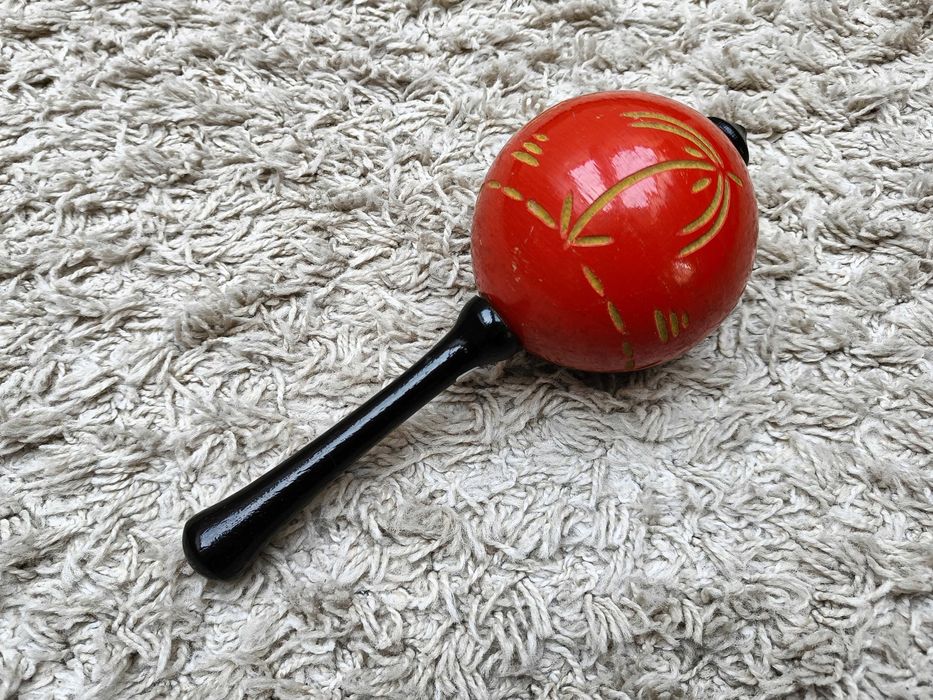 Maracas, marakas drewniany, grzechotka hand made z motywem palm