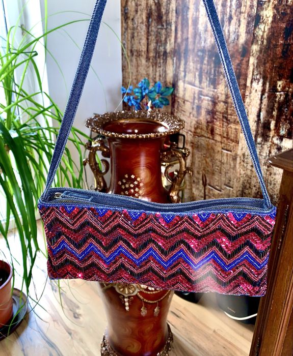 Oryginalna Torebka Bagietka NEXT-Jeans i Koraliki BOHO ( UNIKAT)!