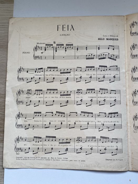 Partitura antiga "FEIA" Belo Marques Edições Sassetti