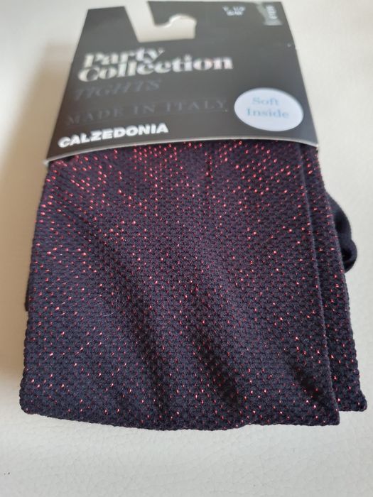 Nowe rajstopy Calzedonia S/M czarne z czerwoną nitką kryjące migotki