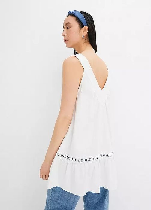 B.P.C top lniany długi z haftowaną koronką r.40