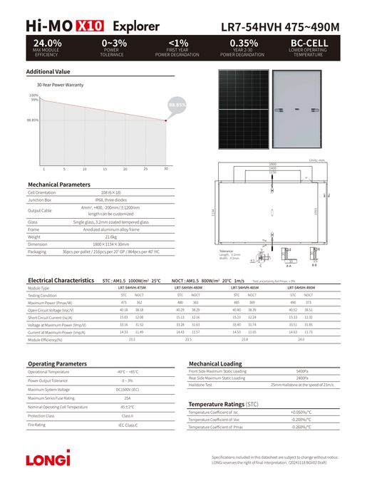 Painel fotovoltaico LONGi 480W Hi-MO X10 Monocristalino