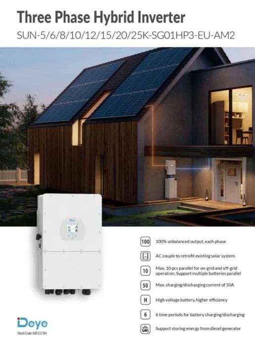 DEYE Falownik hybrydowy 10kW SG01HP3 3-fazowy wysokonapięciowy