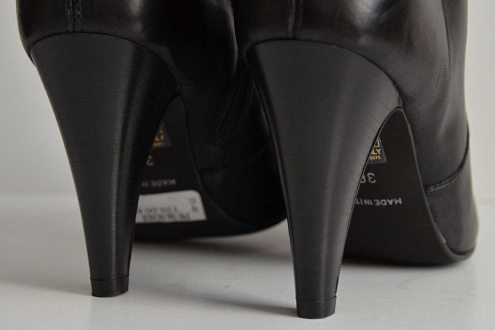 TAJEMNICZA KLASYKA kozaki Minelli do kolan skóra stabilna szpilka 36