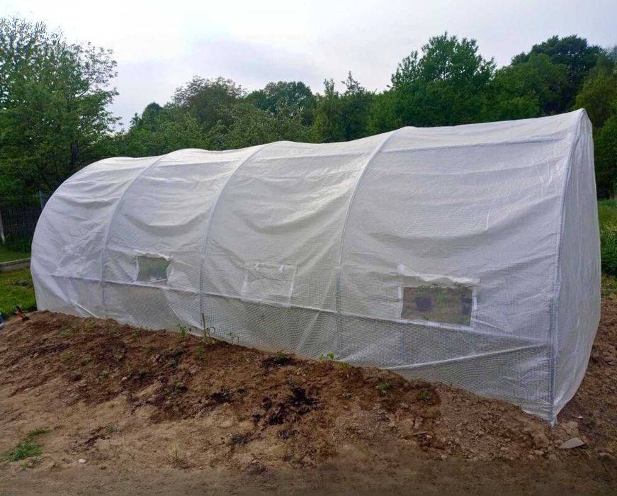 Tunel Ogrodowy Biały (18m²) Foliowy Szklarnia 6x3x2 m [FOLIA + STELAŻ]