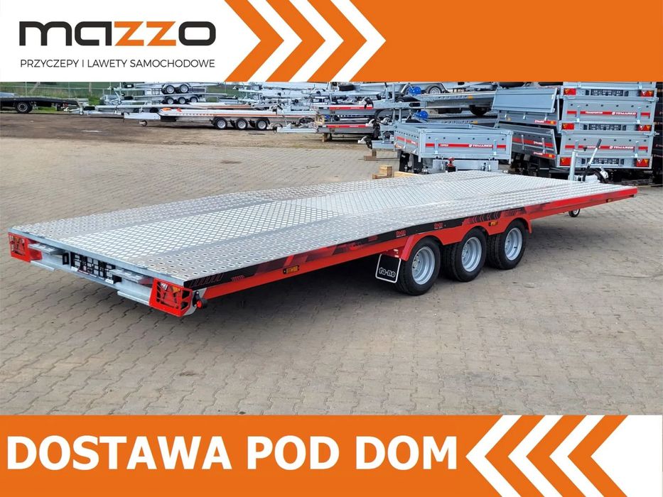 TA-NO DOSTAWA! Laweta Scorpio 600x210cm Przyczepa trzyosiowa z podłogą aluminiową! Koła 10” Kąt najazdu 12° Idealna do przewozu busa, samochodu! DMC 3500kg  DOSTAWA! Mazzo 600x210cm Laweta TA-NO Scorpio trzyosiowa z podłogą alu