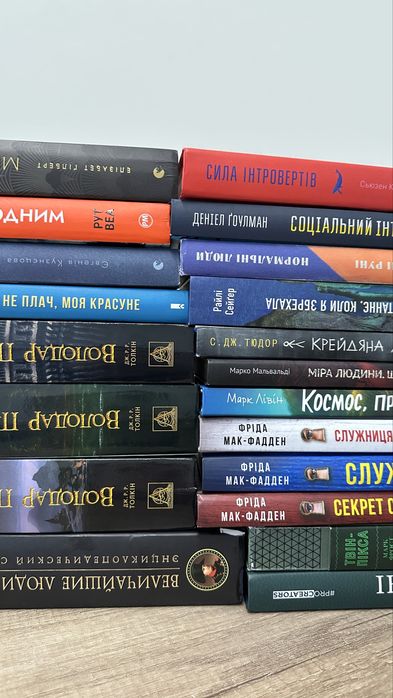 Бібліотека, книги українською (Толкін, Мак-Фадден, Поланік та інші автори)