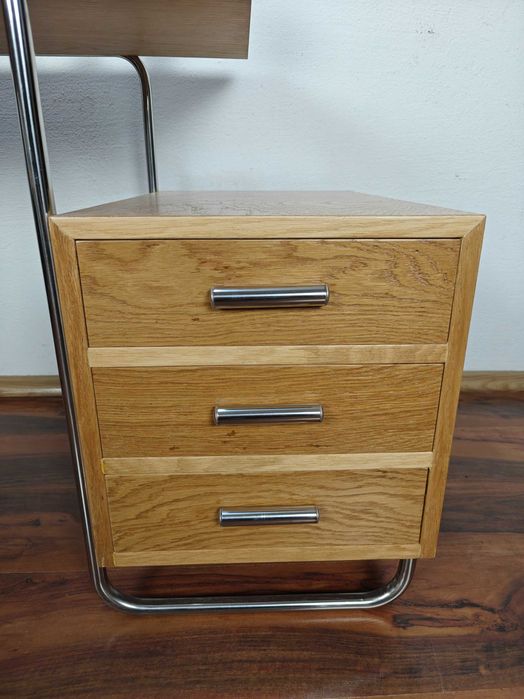 Biurko Chrom Naturalny Dąb Modernizm Bauhaus Art Deco
