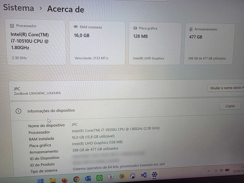 ASUS ZenBook UX434FAC i7 / 16GB RAM / 512GB SSD + ScreenPad + 2 carregadores