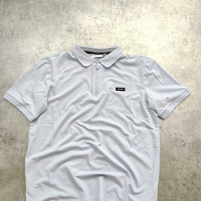 MĘSKA Koszulka PREMIUM Błękitna Polo Suwak Calvin Klein GOLF Klasyka