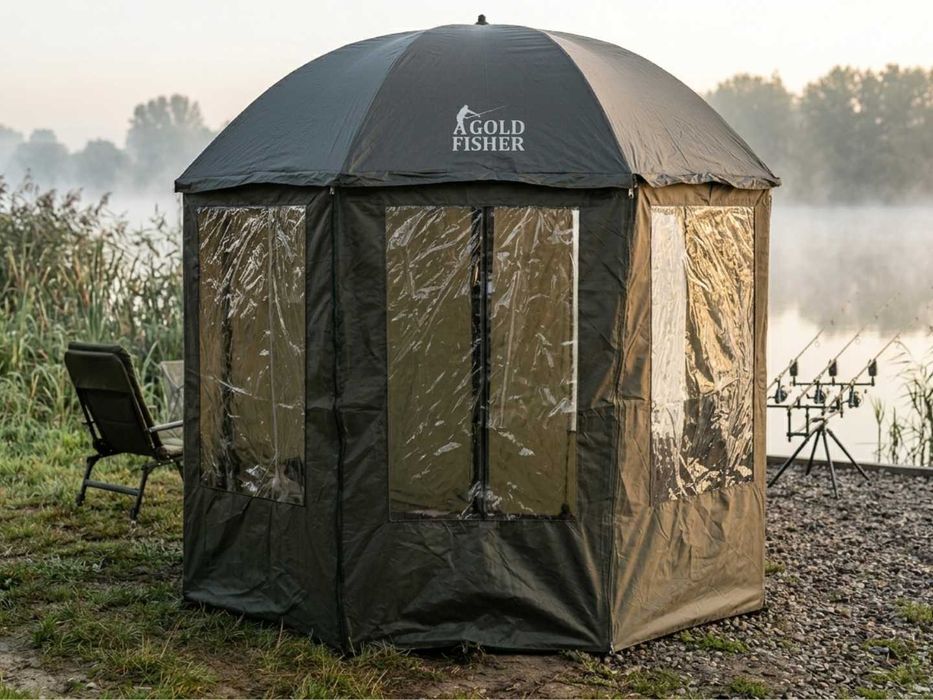Namiot Wędkarski Parasol 2w1 Regulowany Zielony na Ryby Wodoodporny 240 cm