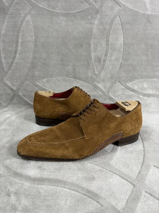 Santoni Per Oger Suede Reverse Stitch Toe Derby Lace Ups size 6,5 41 zamszowe półbuty wizytowe