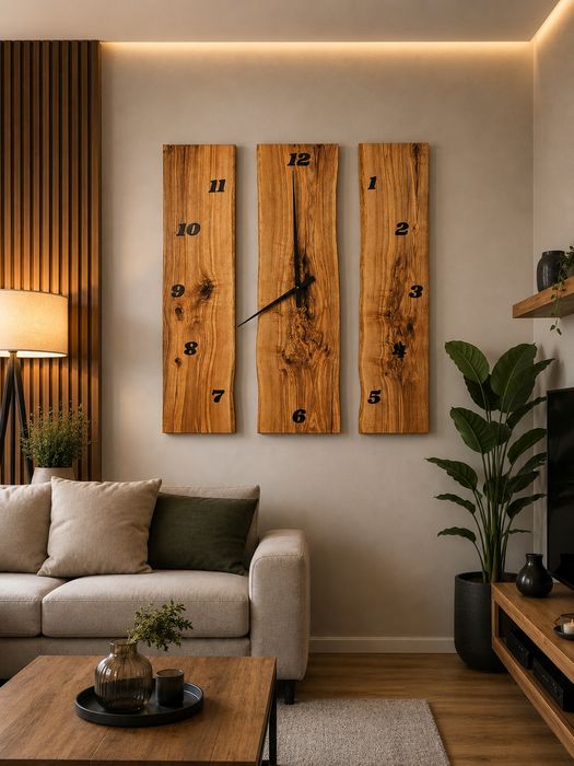 Duży zegar ścienny z litego jesionu 110cm - recznie wykonany
