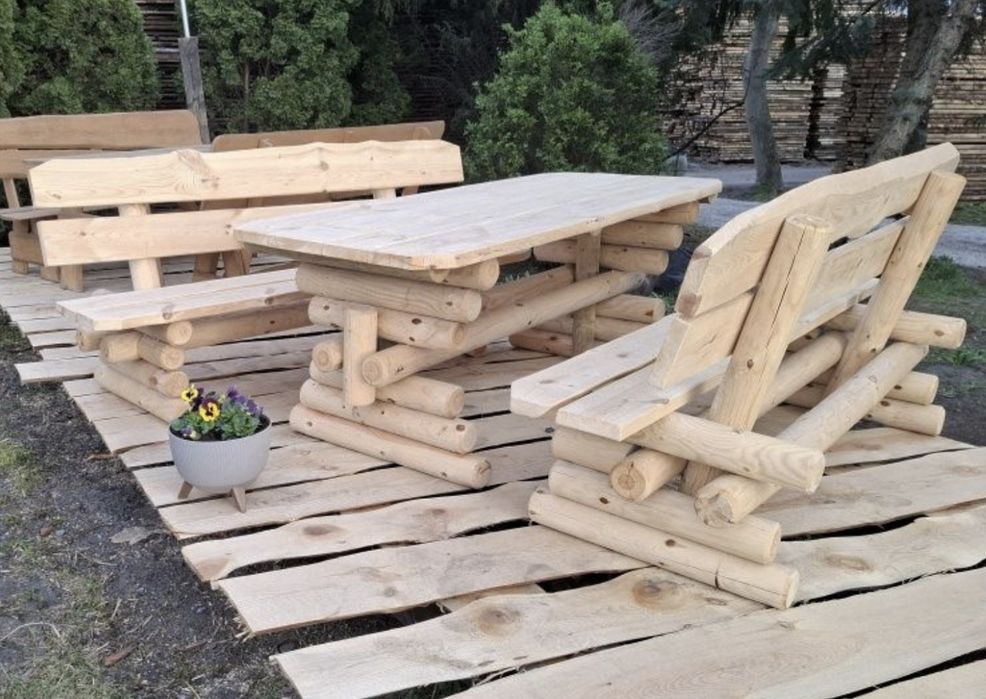 Meble ogrodowe grube ciężkie solidne stół ławka