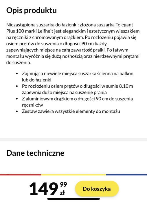 Suszarka do łazienki lub na balkon Leifheit