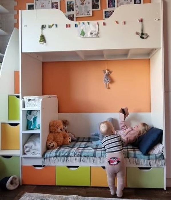 Двоповерхове ліжко трансформер з люлькою та матрацами