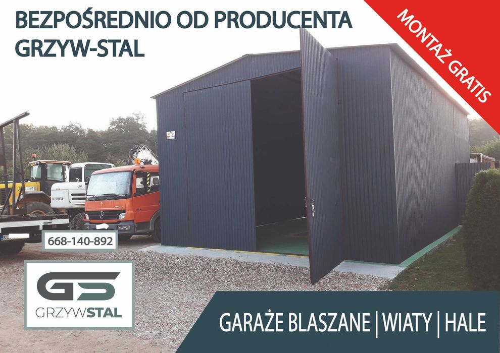 Garaż blaszany Grafitowy - Magazyn Wiata - Hala Stalowa - GRZYWSTAL