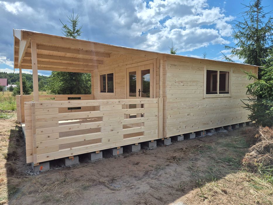 dostępny od ręki MASYWNY domek drewniany + TARAS* 8m x 5m*40 m2*SCIANY aż 45 mm