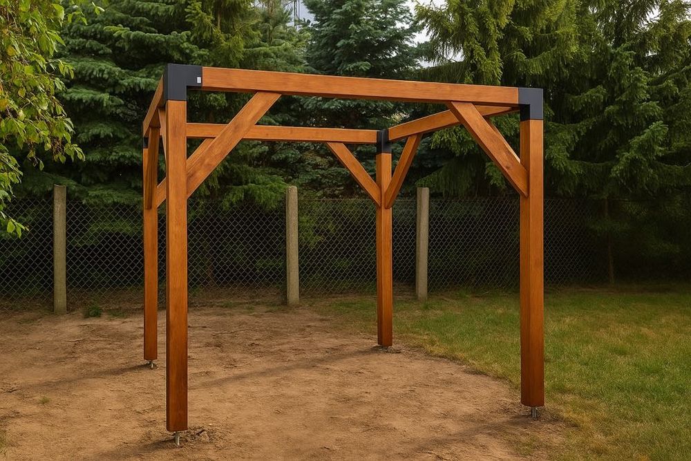Pergola drewniana huśtawka plac zabaw