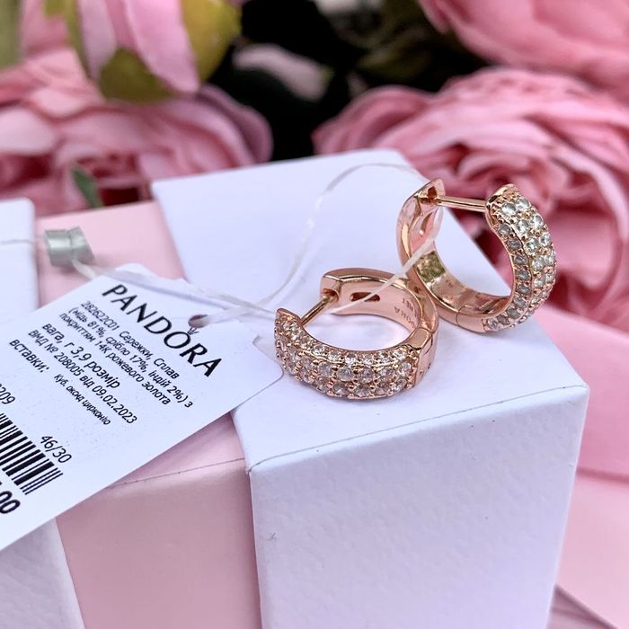 Сережки Pandora Пандора/ Серьги Pandora оригінал/ нові позолота кільця