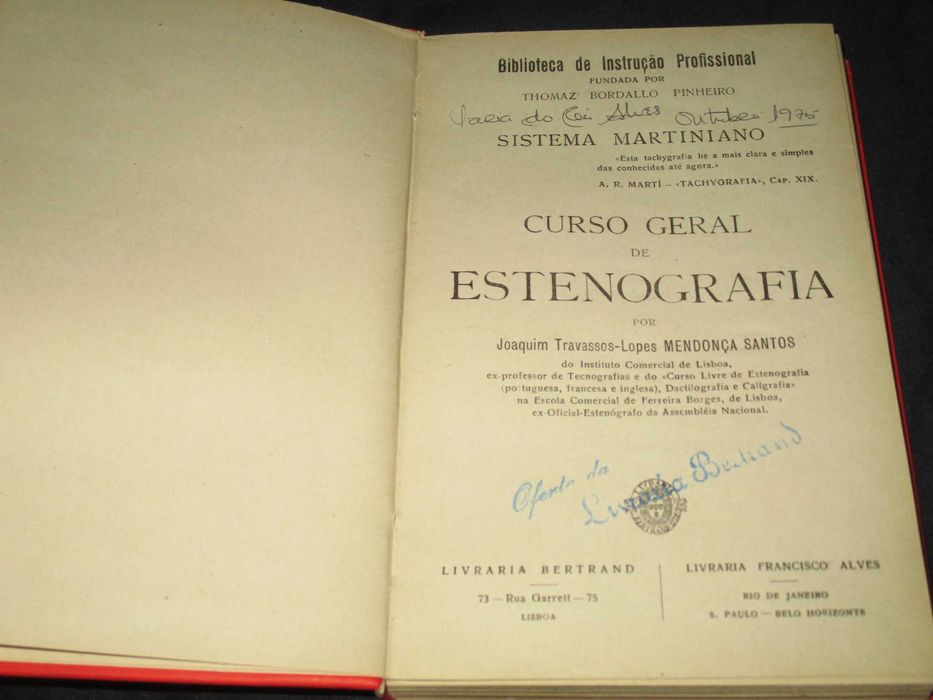 Livro Curso Geral de Estenografia Mendonça Santos