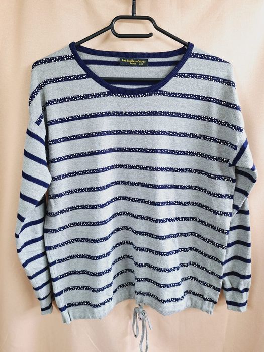 Sweter wełniany wełna kaszmir L xl w paski premium