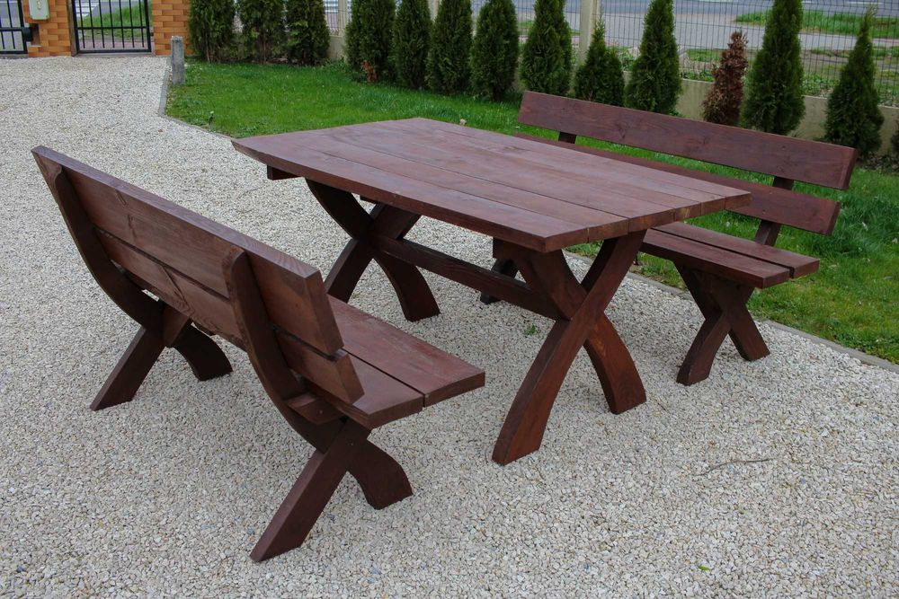 Komplet ogrodowy z grubej deski 4cm / krzyżak / stół i ławki