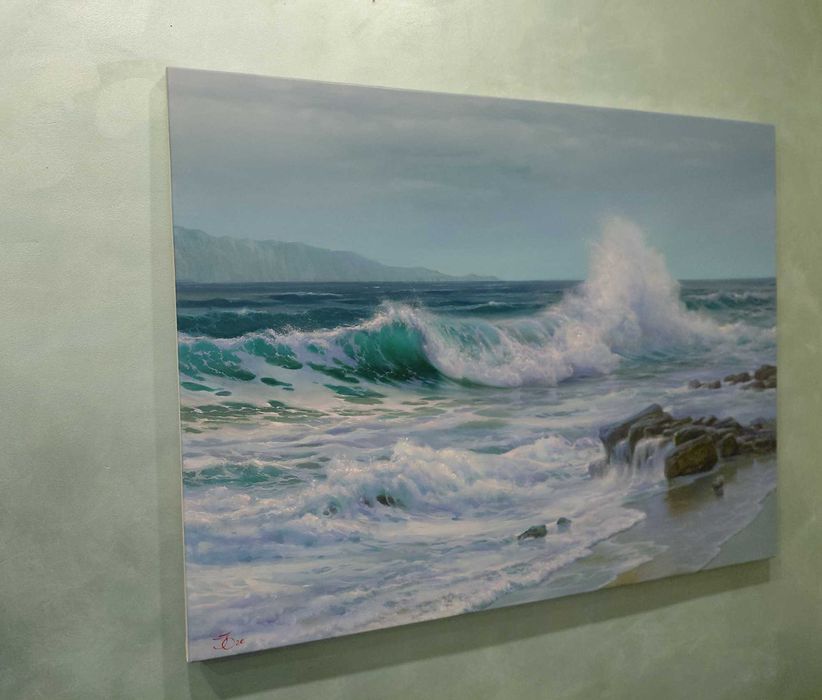 Картина маслом море, морський пейзаж (полотно,олія) "Шепіт білої піни”
