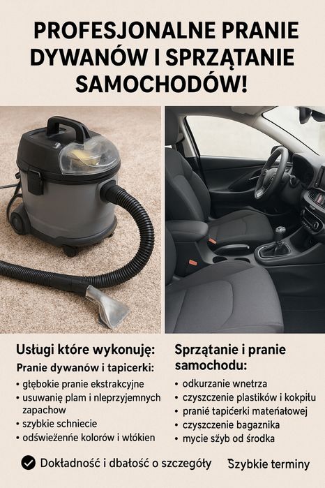 Prani dywanów, kanap, sprzątanie samochodu