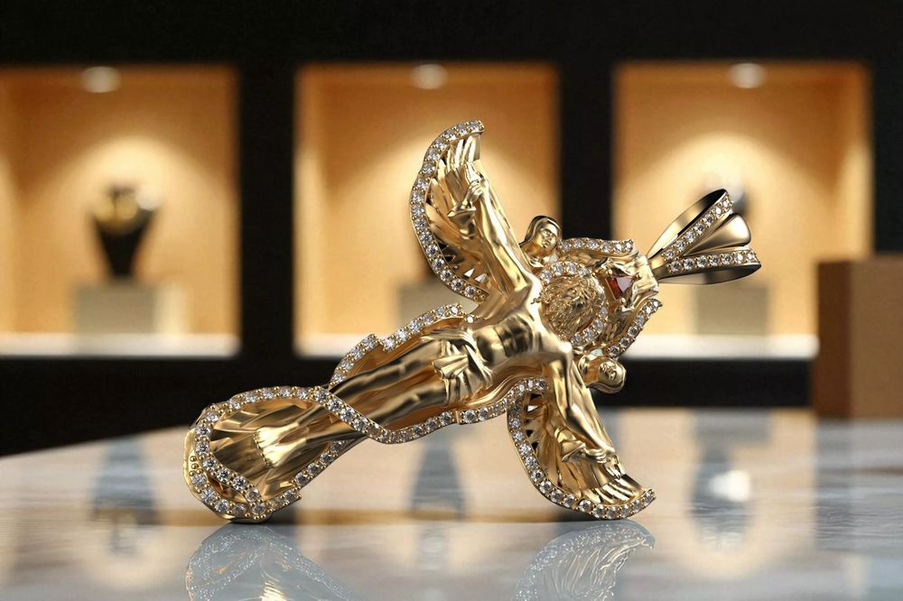 Zawieszka Jezus z żółtego 14k złota ikona wisiorek cgpj005y 14k żółte złoto Cyrkonia 20mm Katowice Tychy Śląsk biżuteria