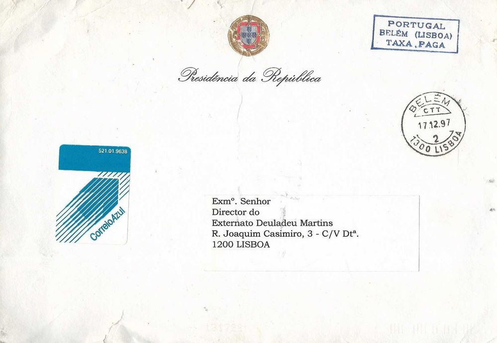 PRESIDENCIA DA REPÚBLICA - Dr Jorge Sampaio - Convite para exposição 1997