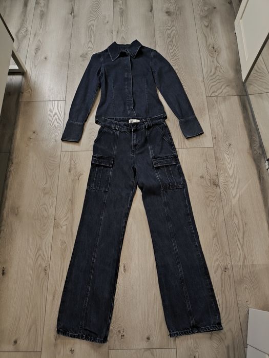 Komplet jeansowy Zara koszula spodnie jeans rozmiar S
