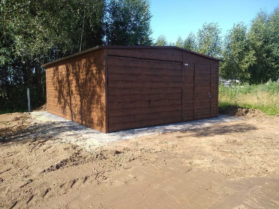 Garaż blaszany 2 stanowiska 6x6 dwuspad drewnopodobny PRODUCENT (195)