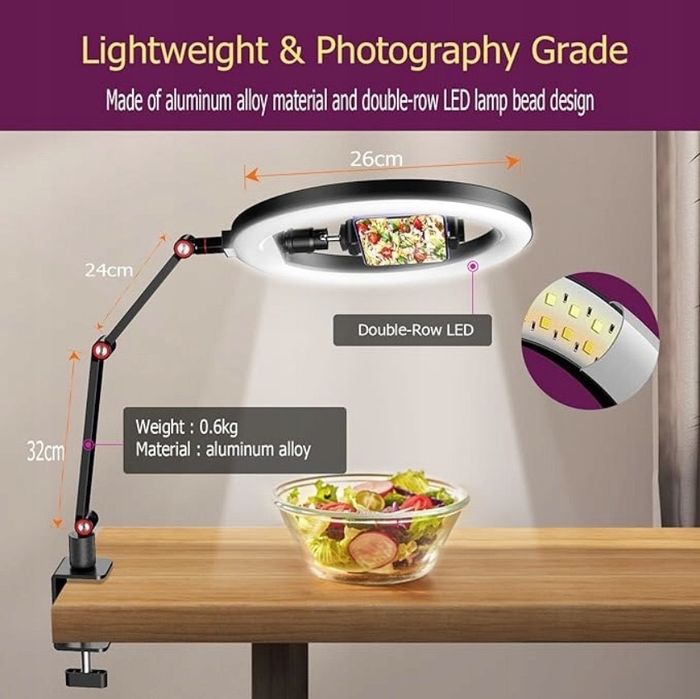 Lampa pierścieniowa ring do zdjęć montowana do biurka