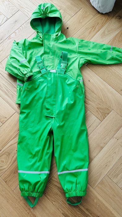Impidimpi strój przeciwdeszczowy zestaw outdoor gumowane zielone zestaw spodnie plus kurtka 98/104