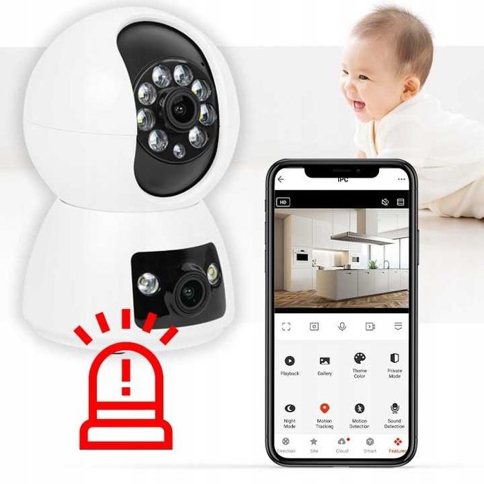 KAMERA Wewnętrzna PTZ podgląd na żywo niania obrotowa dwa obiektywy