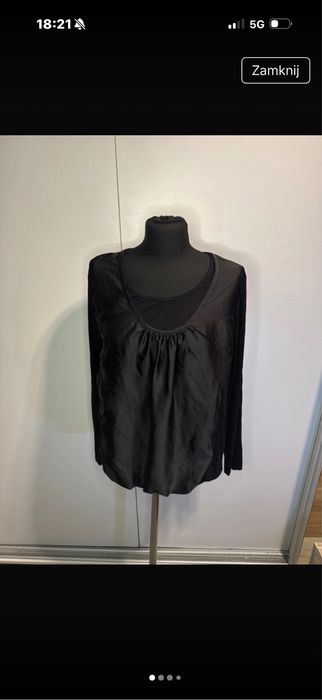 Czarna bluzka na dlugi rekaw z przodu satynowa vrs woman xl