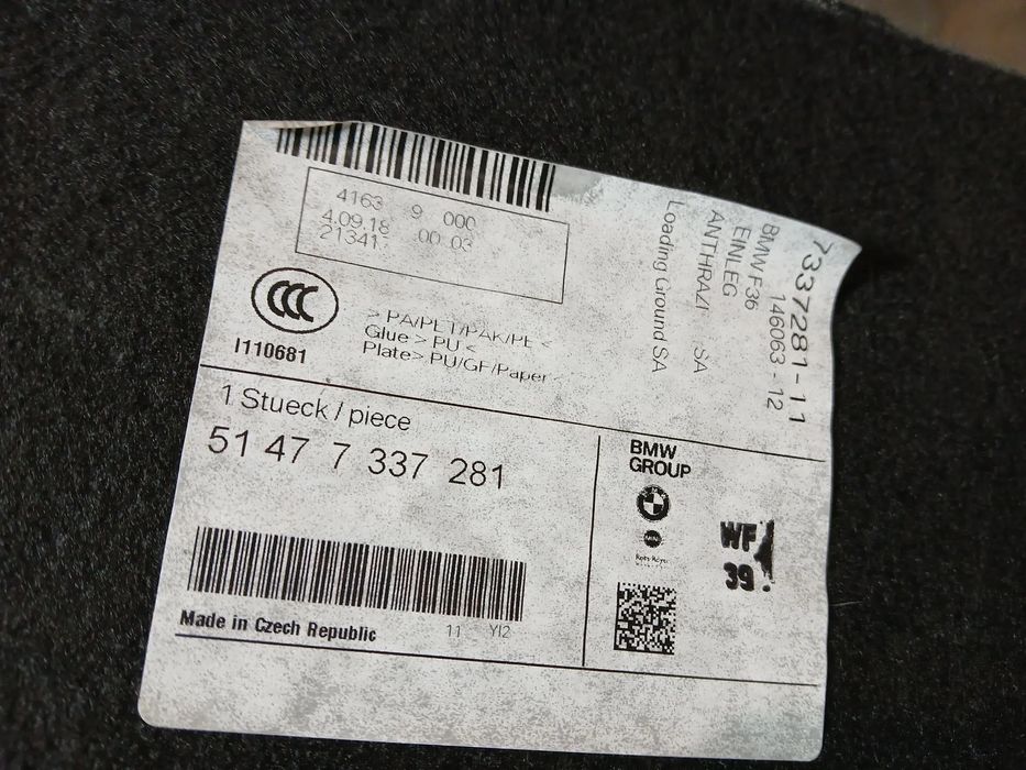 Cobertura inferior/ tapete / alcatifa da mala BMW 4 Gran Coupe (F36)