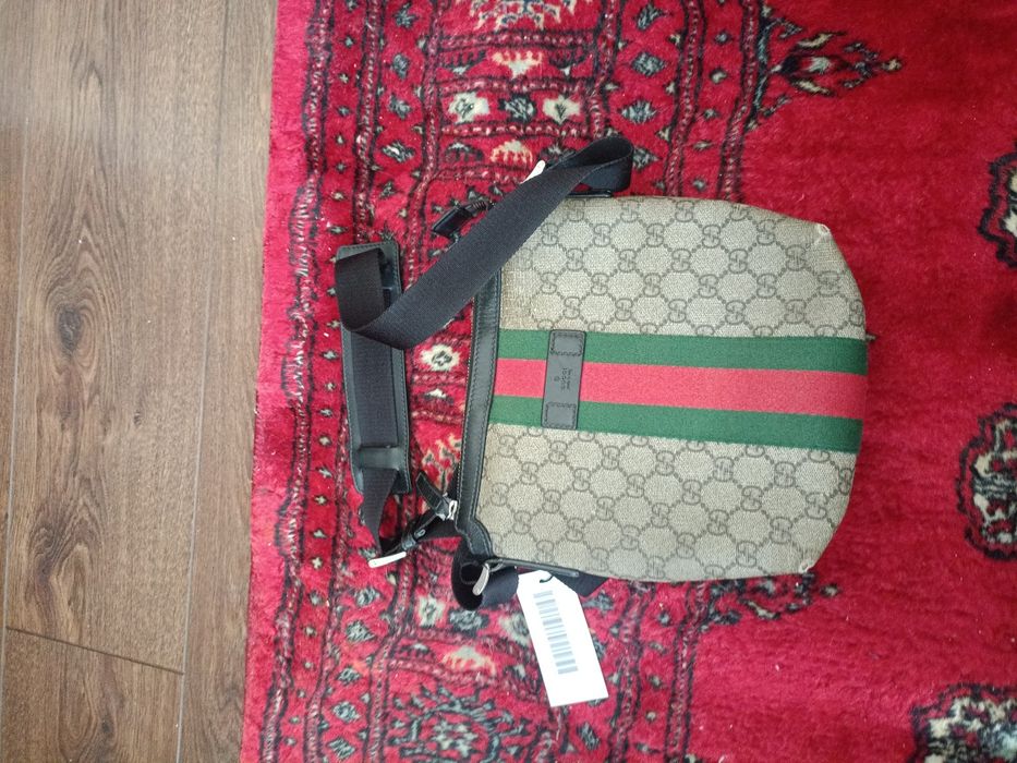 Torba Gucci Beige GG Supreme Canvas Web Flat Messenger bag