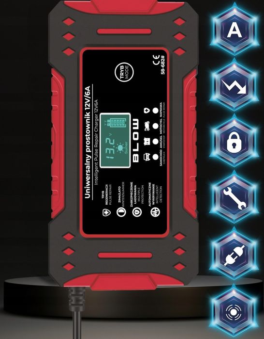 ŁADOWARKA elektroniczna akumulatora 12V 6A LCD wyświetlacz
