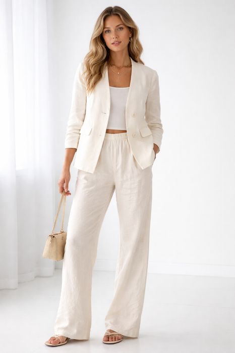 Белый костюм зара,костюм со льна ,брючный костюм женский