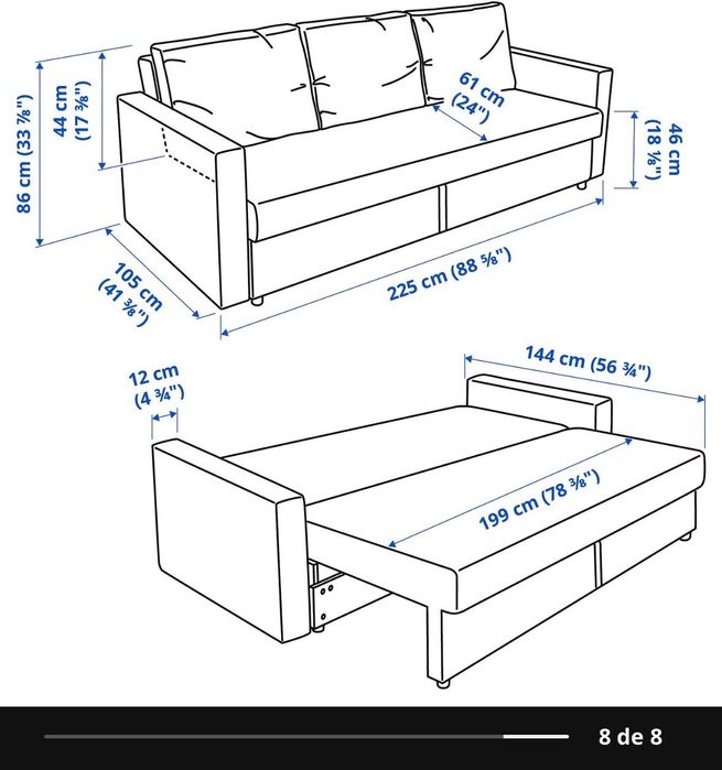 Sofá cama ikea 3 lugares cinza