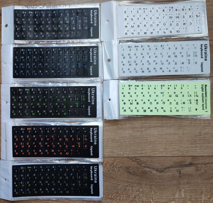 Наклейки наліпки нестираємі на клавіатуру прозорі, чор/біл/сір фон