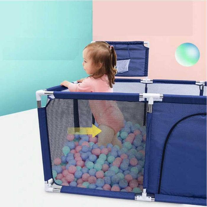 Kojec dla dzieci kwadrat Niebieski Kulki Kosz 126x126cm