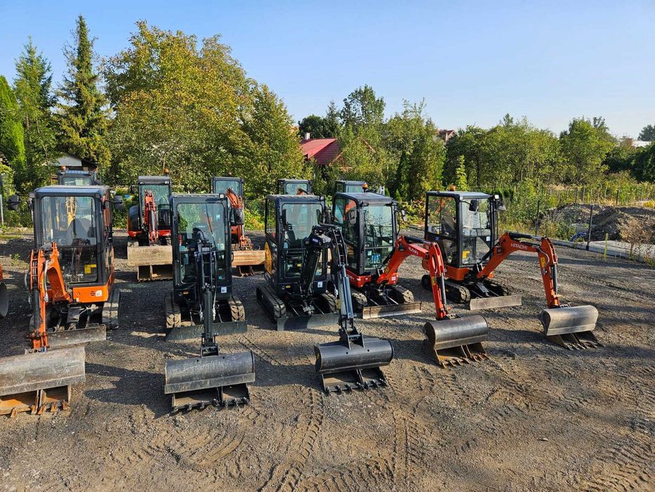 Wynajem Minikoparki Bobcat E19, E26, E35 Kubota KX018-4, 2 t, 3,5t,